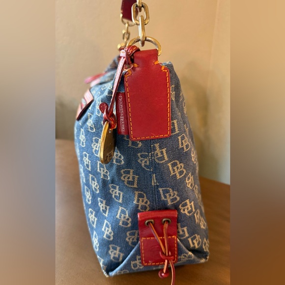 Dooney & Bourke Vintage Blue Denim Signature Monogram w/ Red LeatherShoulder Bag - Picture 4 of 16